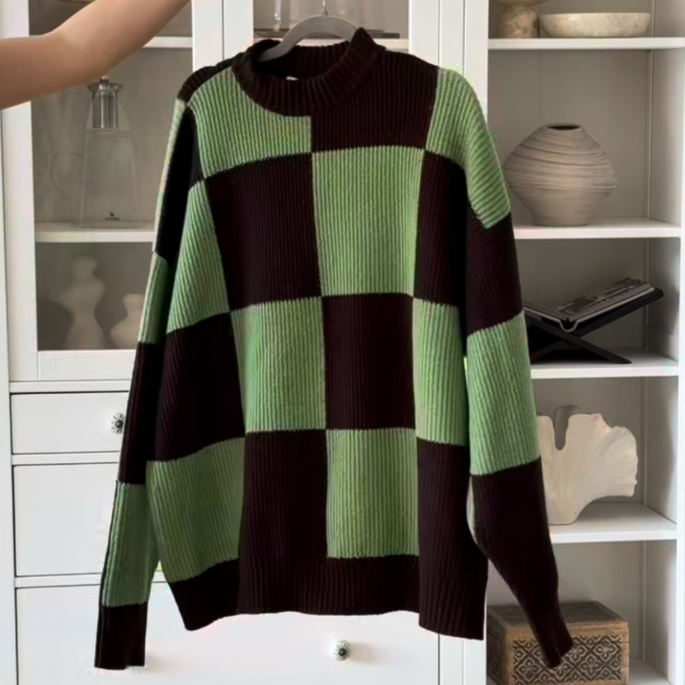 ISO black green Collusion checkerboard pattern sweater ASOS